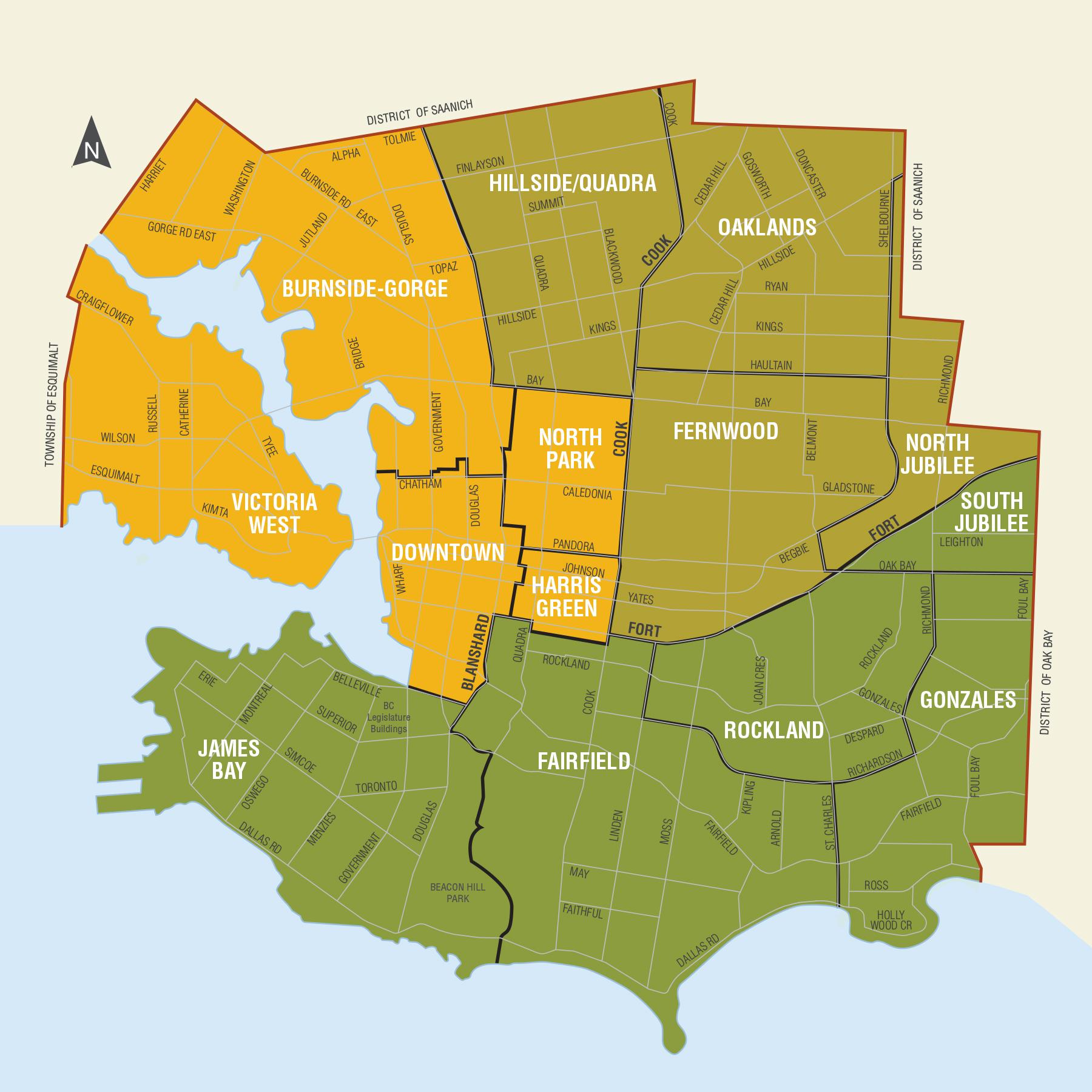 A map of City of Victoria neighbourhoods