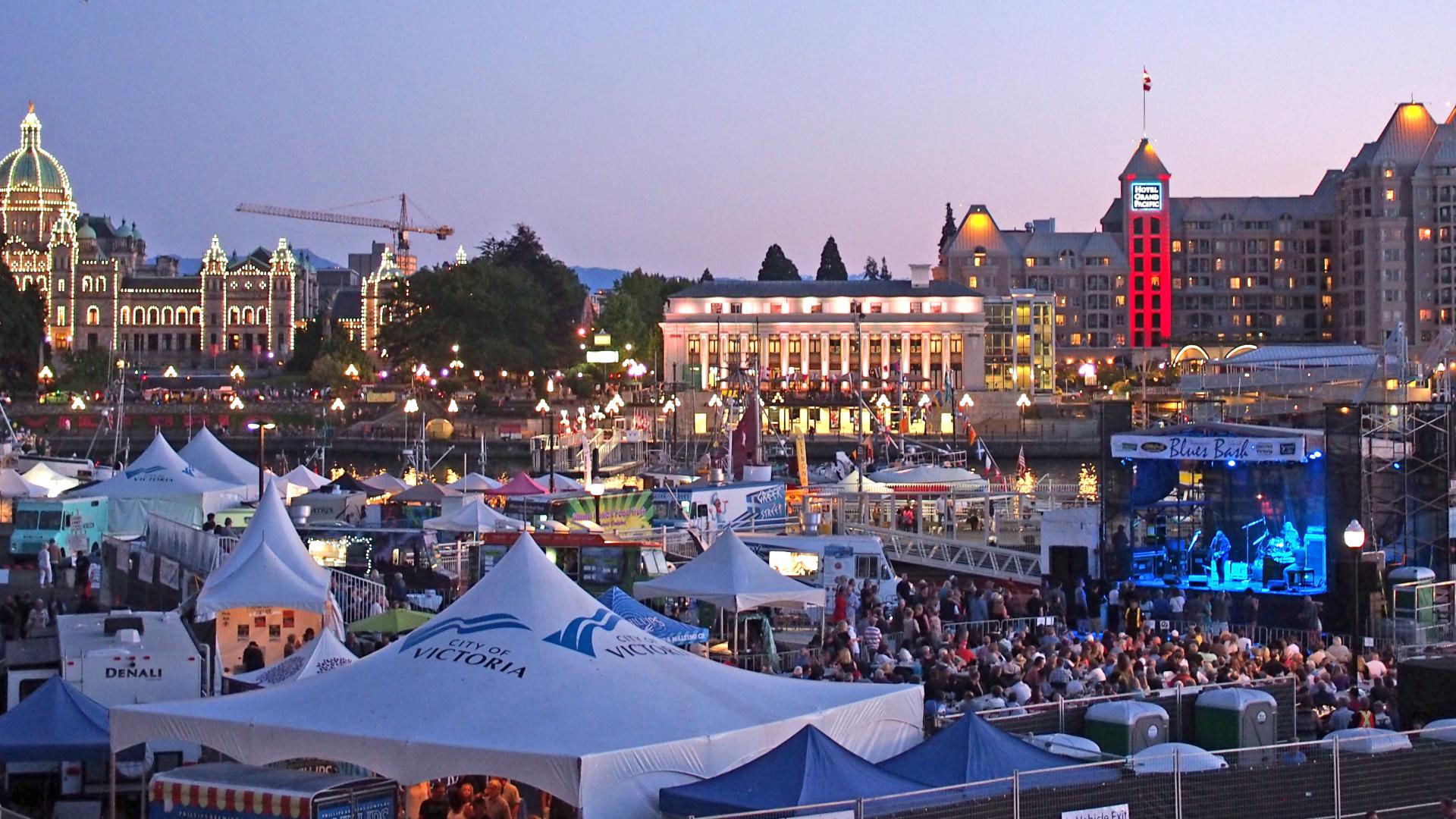 Blues Bash with various tents for vendors and stages for performers