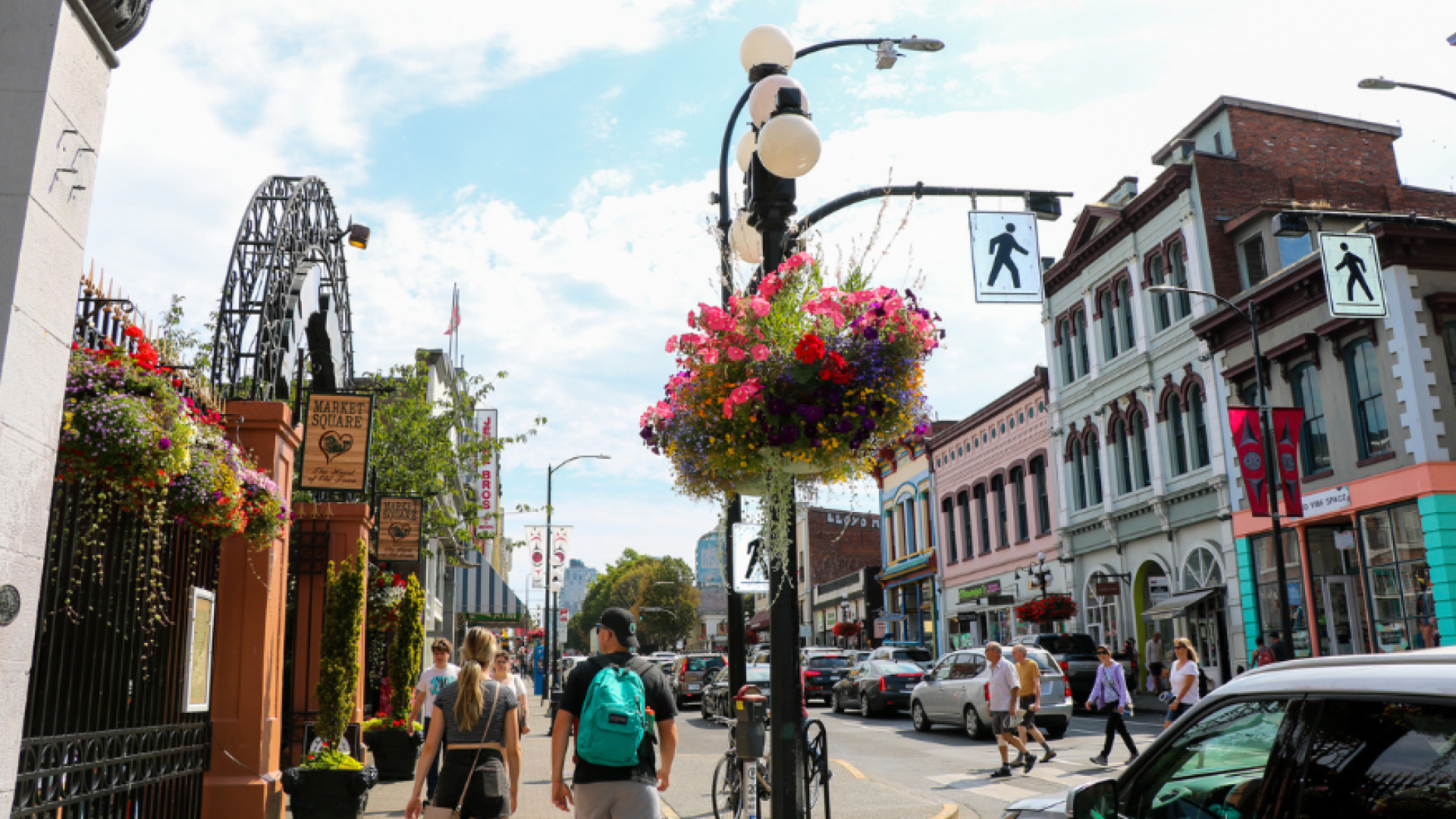 Image of busy Lower Johnson Street looking up into the downtown