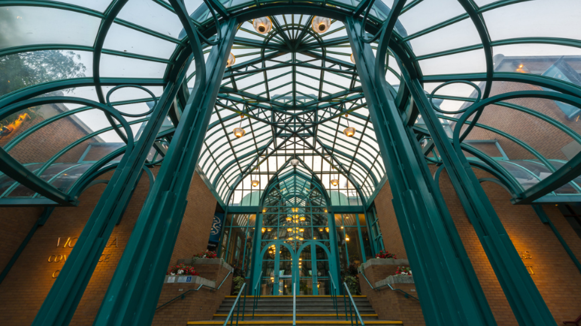 Image of entrance of the Victoria Conference Centre. 