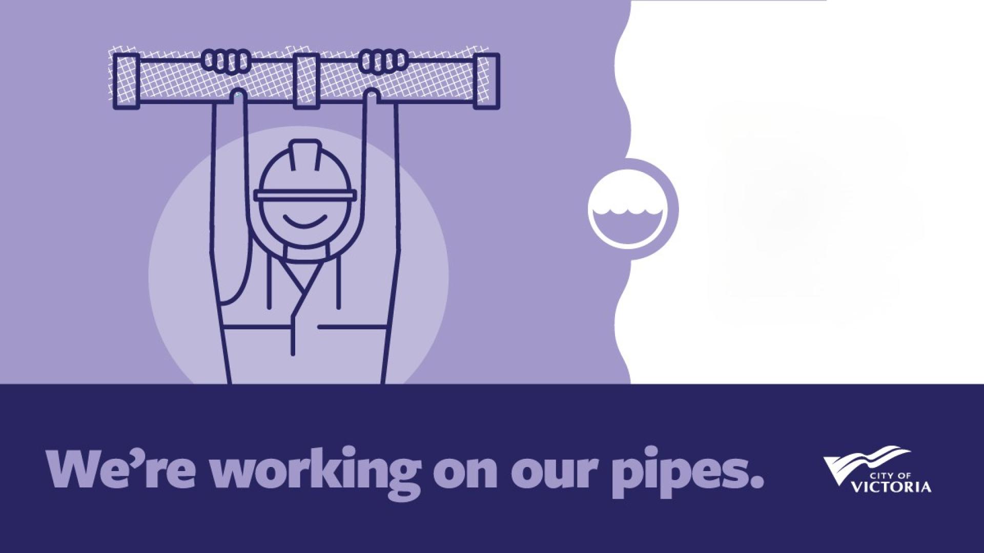 Aminated worker holding up utility pipes