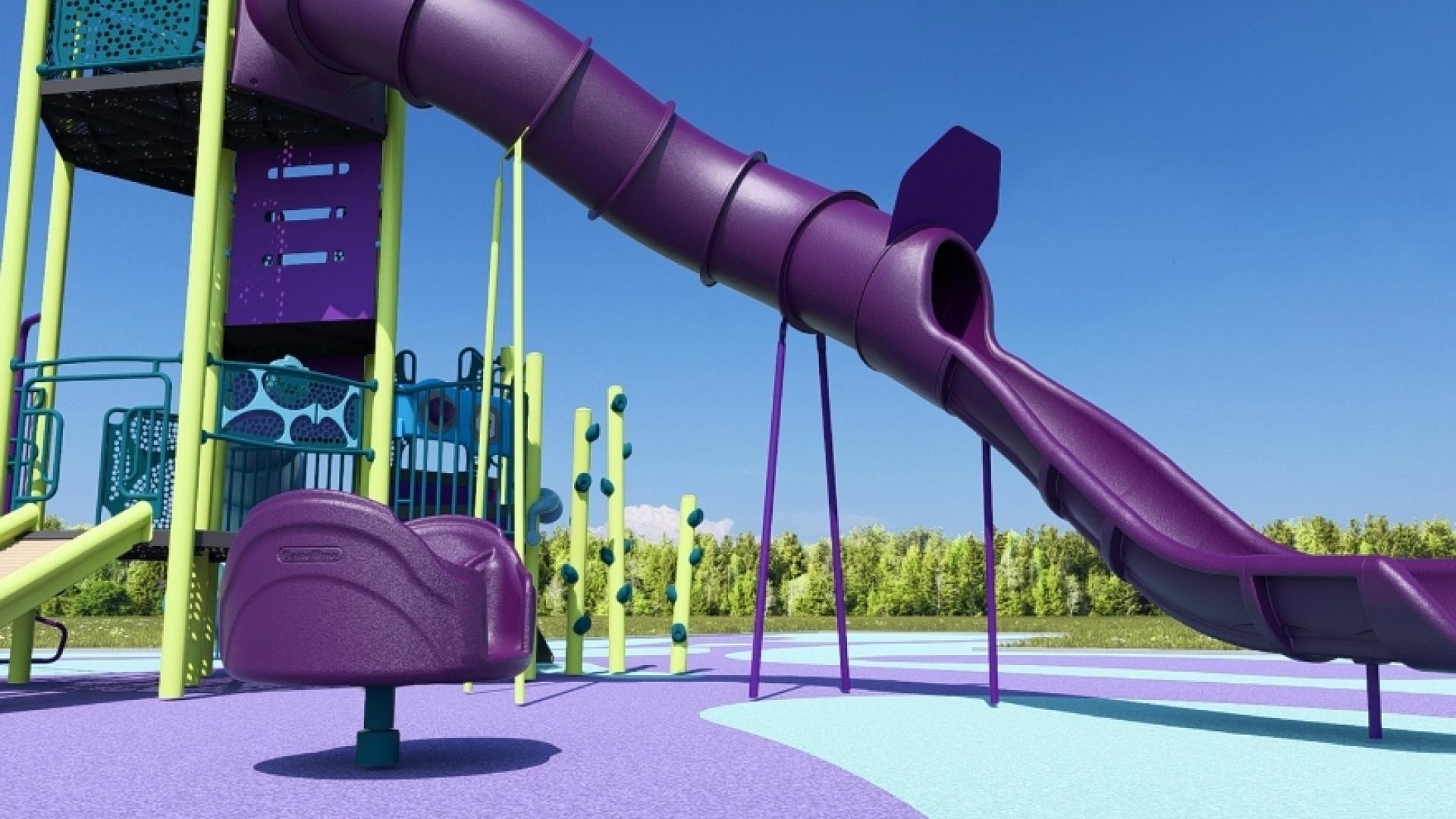 Up close of tube slide in the 3D drawing of proposed play structure
