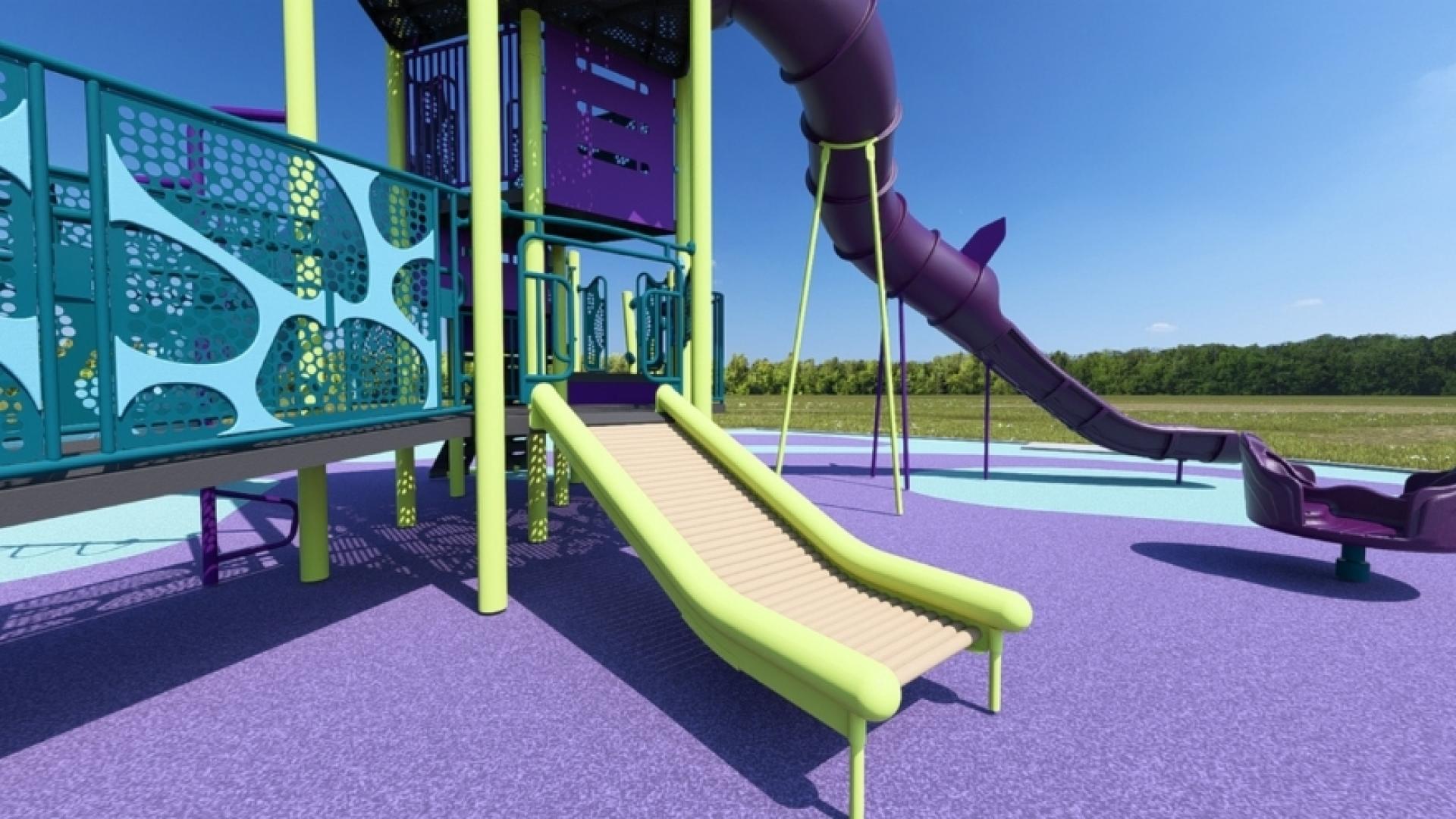 Up close of roller slide in the 3D drawing of proposed play structure