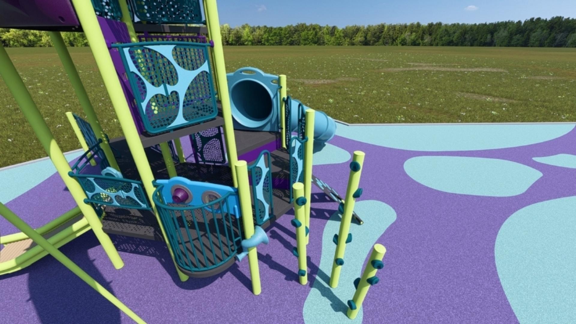 Up close of tower structure in the 3D drawing of proposed play structure