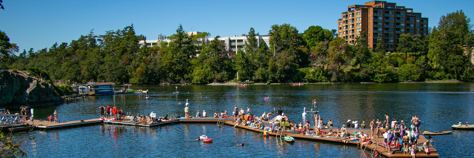 people on a public dock at the Gorge